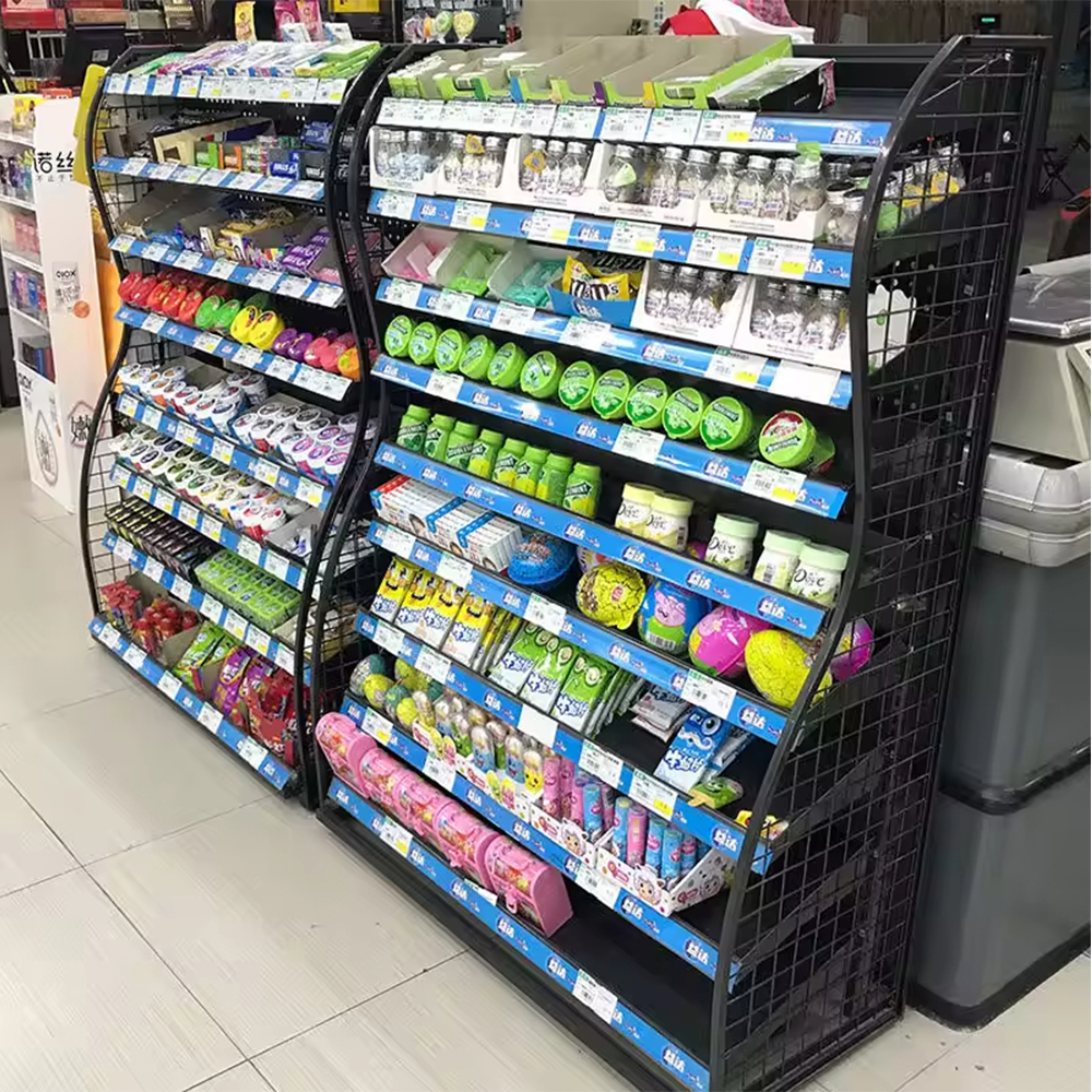 Wielopoziomowe regały do ​​ekspozycji produktów w supermarketach