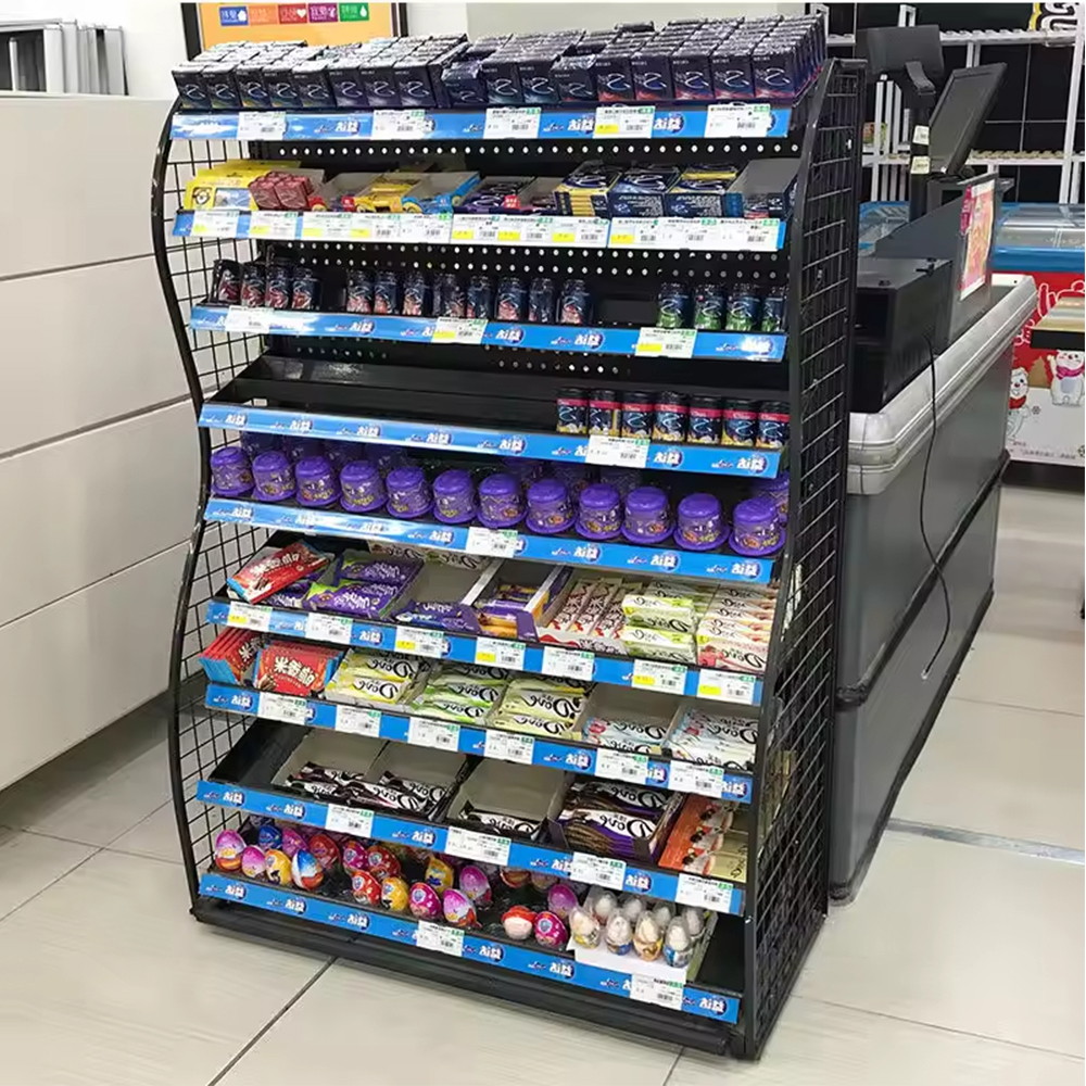 Wielopoziomowe regały do ​​ekspozycji produktów w supermarketach